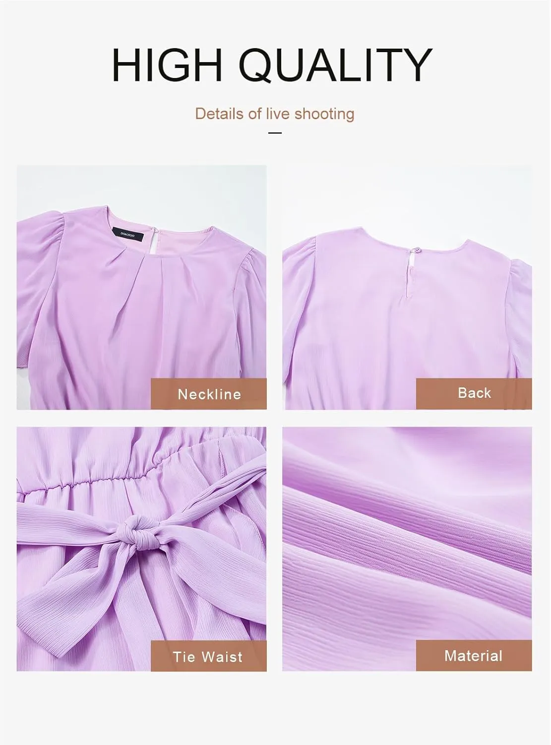 Dokotoo Womens Summer Dresses 2025 Crewneck Short Sleeve Waist Tie Ruffle Casual Chiffon A-Line Swing Mini Dress