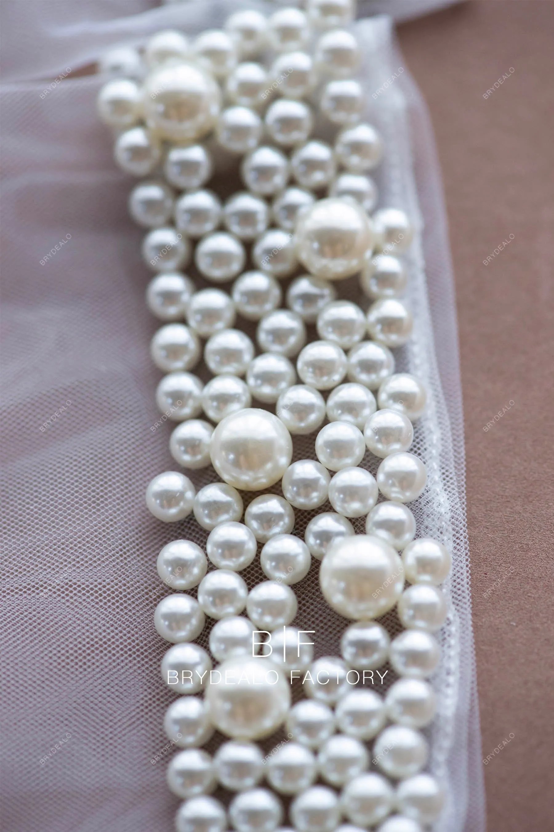 Elegant Pearls Adorned Sheer Elbow Length Bridal Gloves