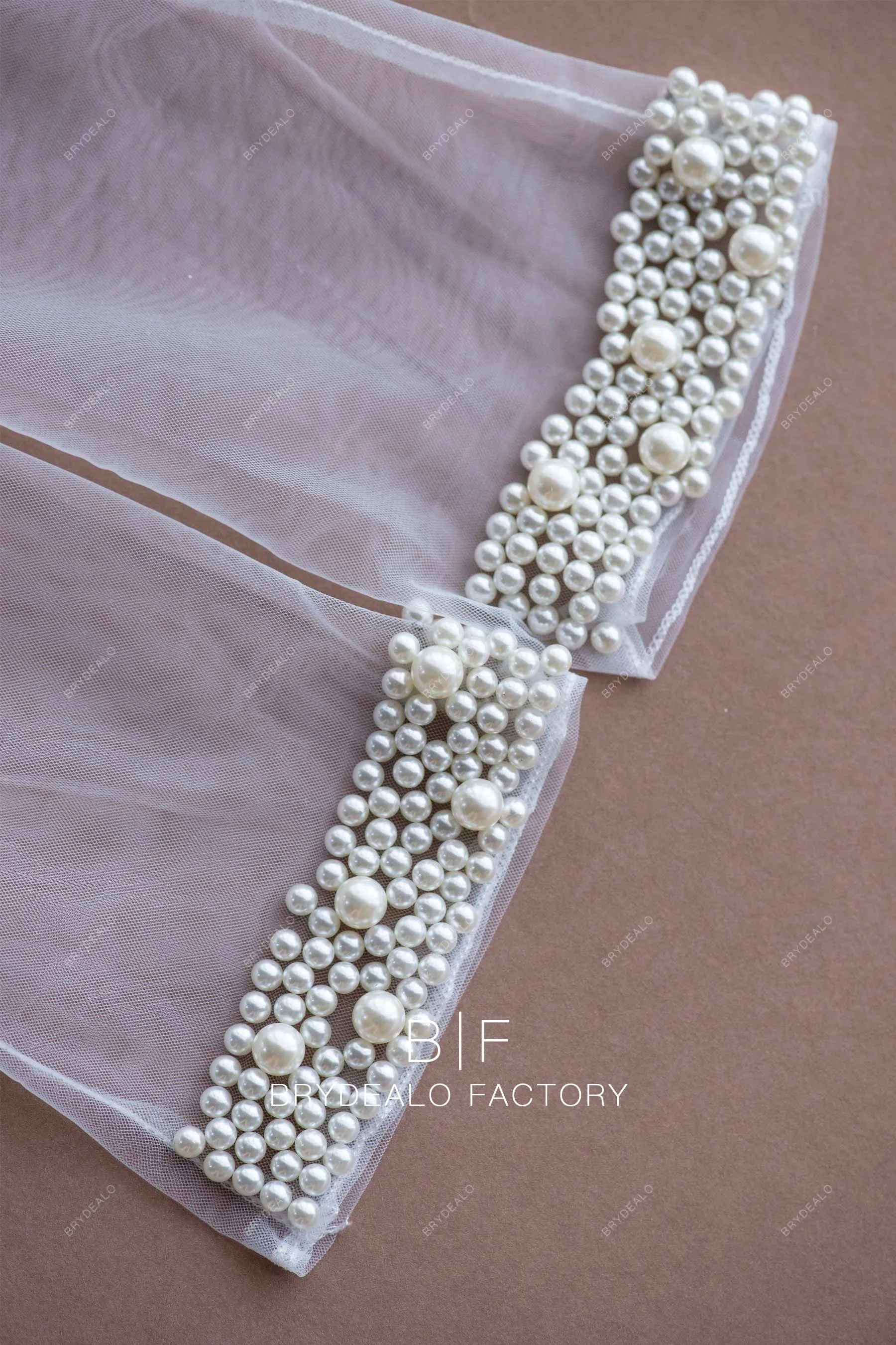 Elegant Pearls Adorned Sheer Elbow Length Bridal Gloves