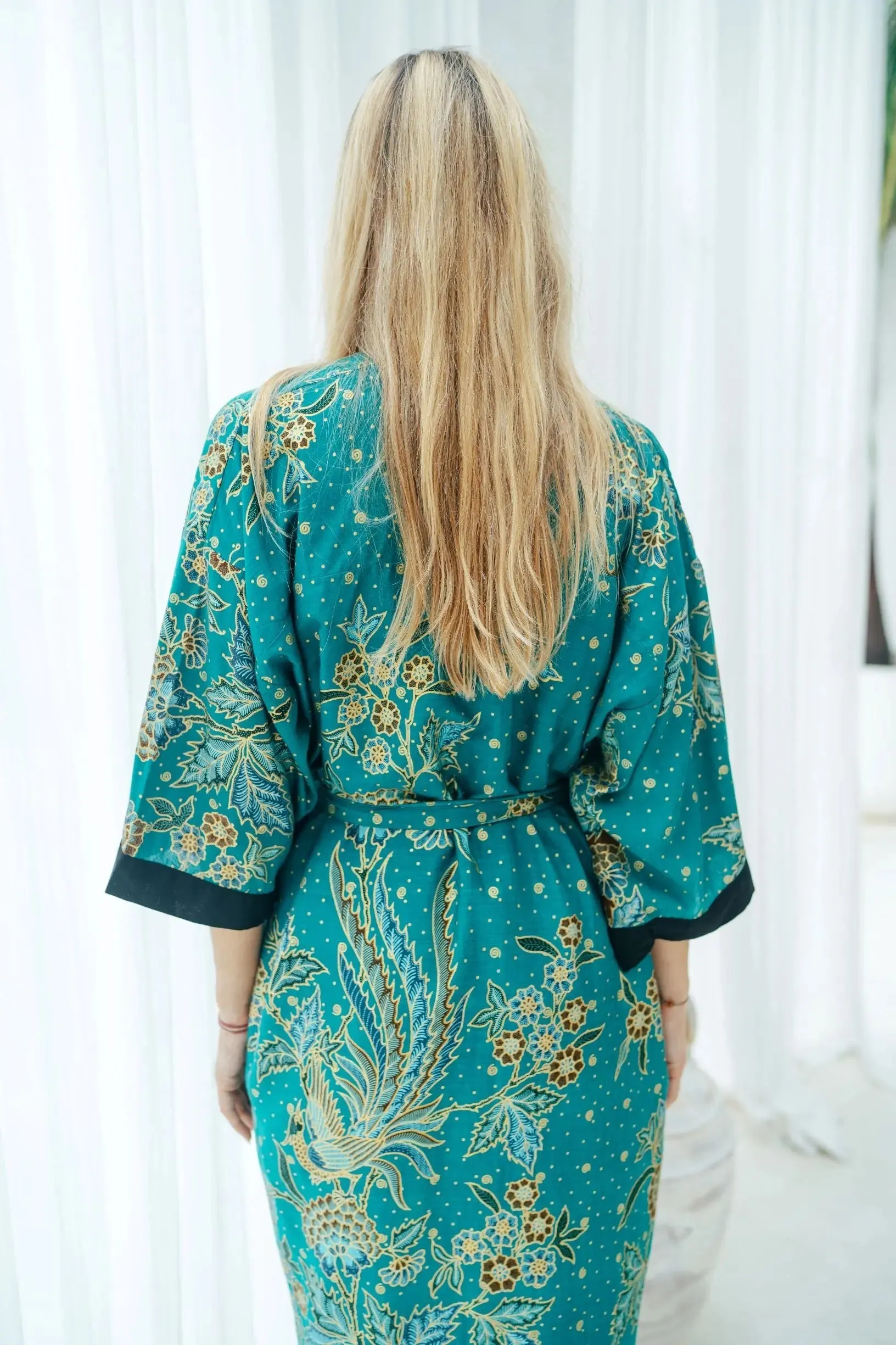 Emerald Green Unisex Batik Kimono Robe