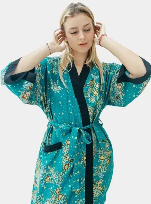 Emerald Green Unisex Batik Kimono Robe