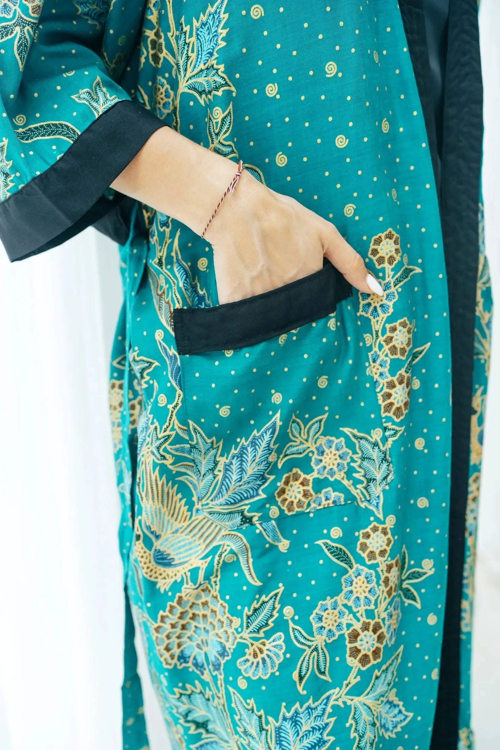 Emerald Green Unisex Batik Kimono Robe