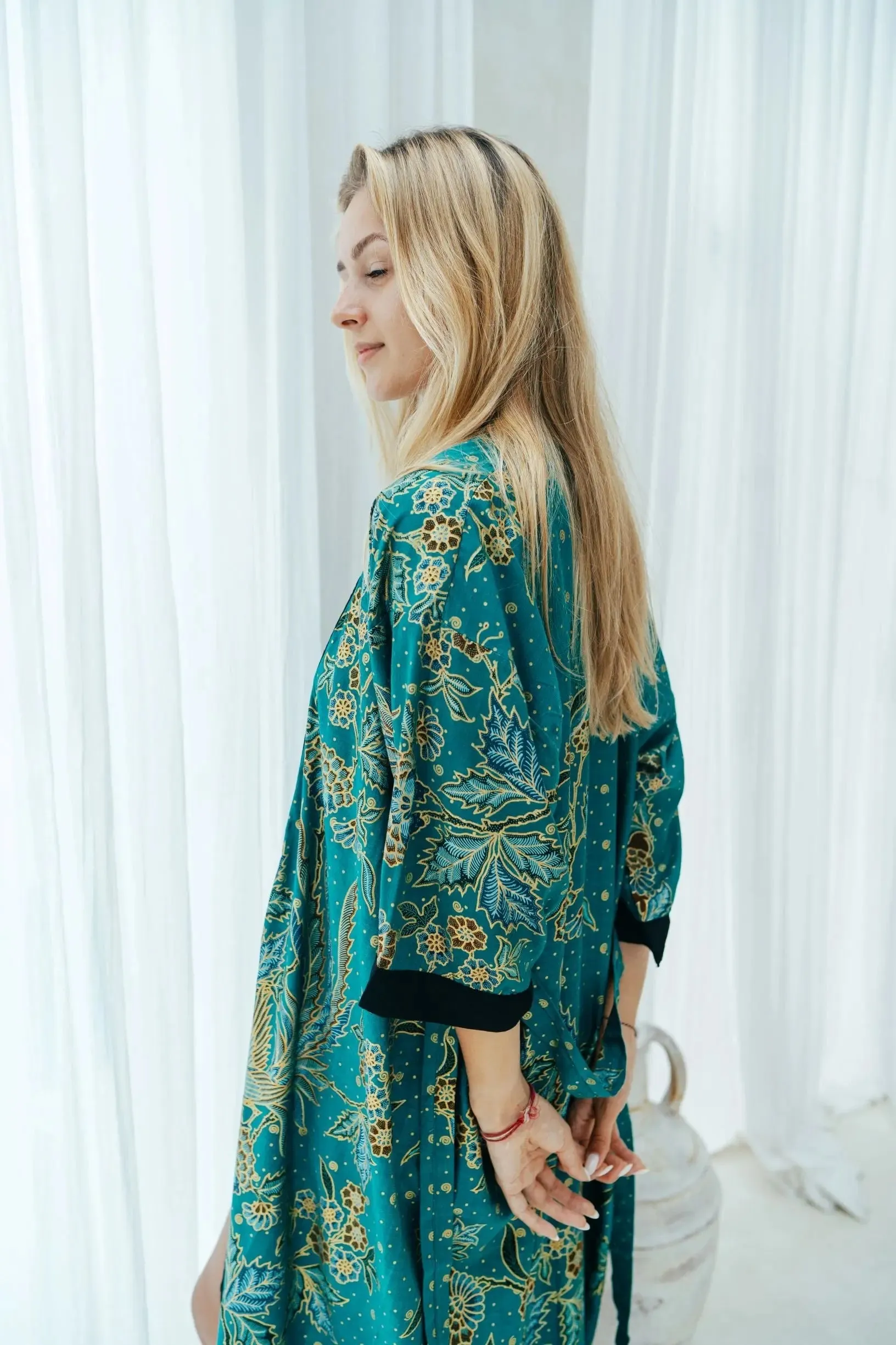 Emerald Green Unisex Batik Kimono Robe