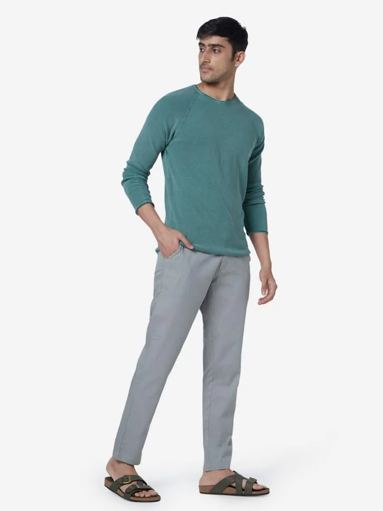 ETA Teal Self-Textured Slim-Fit Sweater