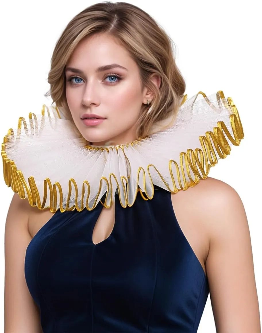 FAD-4U Elizabethan Neck Ruff Detachable Collar for Medieval Costume Ensembles Neck Collars