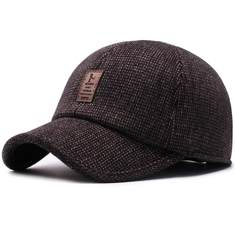 Fleece Baseball Cap Winter Woolen Knitted Ear Cover Caps for Men Dad Thicken Warm Hats with Earflaps Sport Golf Snapback Gorras