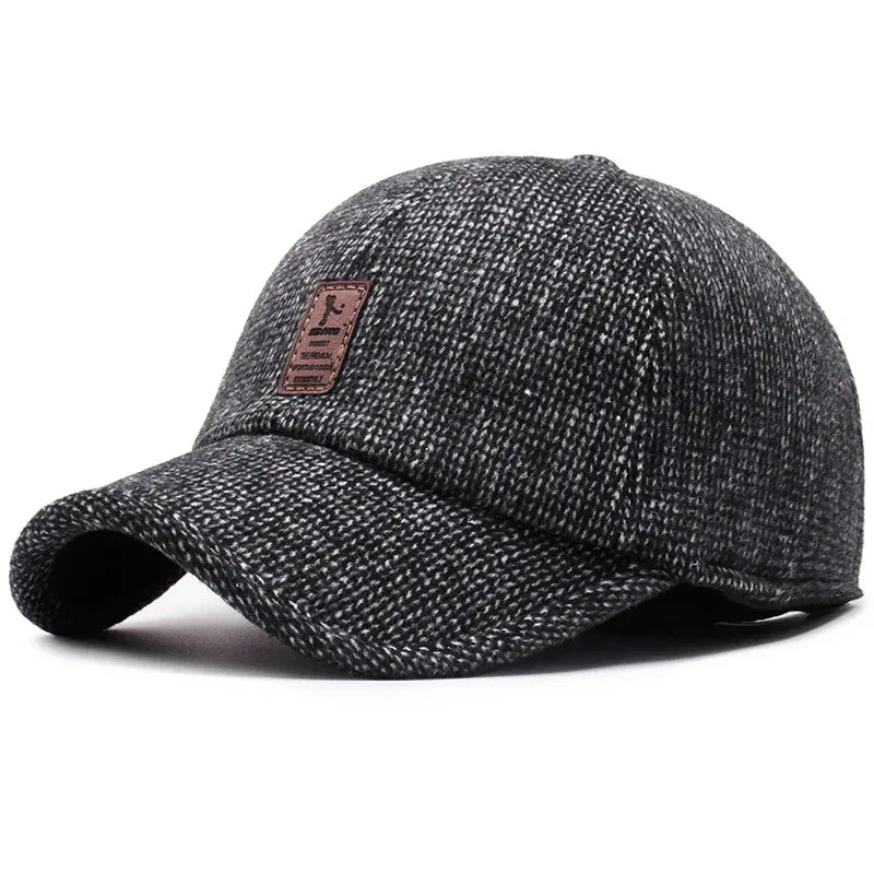 Fleece Baseball Cap Winter Woolen Knitted Ear Cover Caps for Men Dad Thicken Warm Hats with Earflaps Sport Golf Snapback Gorras