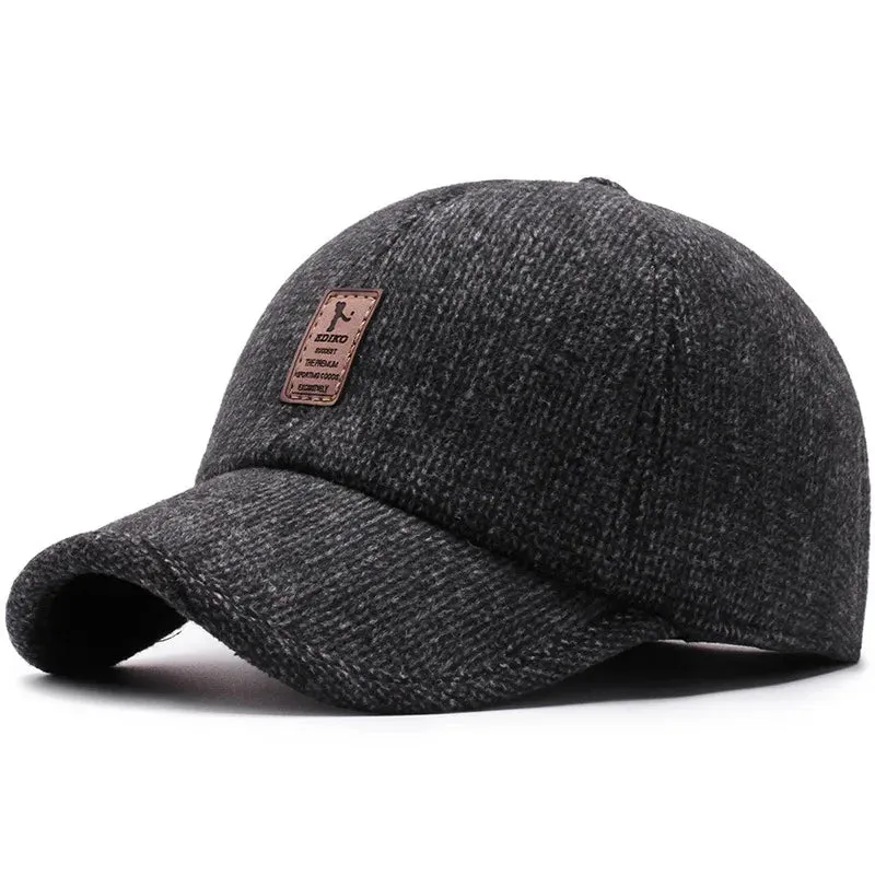 Fleece Baseball Cap Winter Woolen Knitted Ear Cover Caps for Men Dad Thicken Warm Hats with Earflaps Sport Golf Snapback Gorras