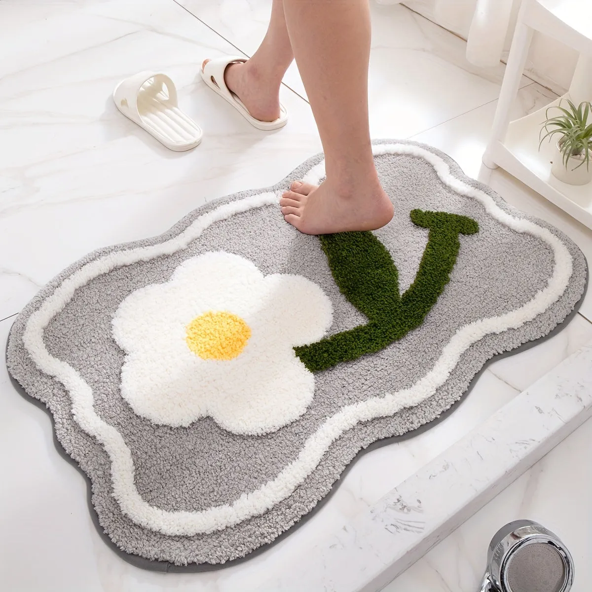 Flower Bath Mat Absorbent Nonslip Stylish Home Decor