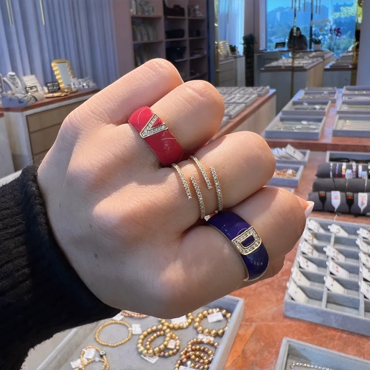 Four Half Rows Open Diamond Ring