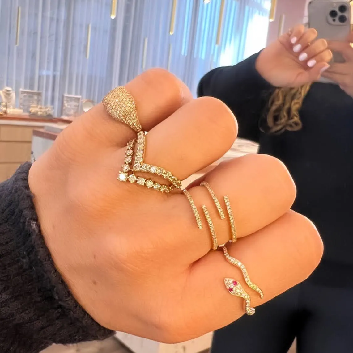 Four Half Rows Open Diamond Ring