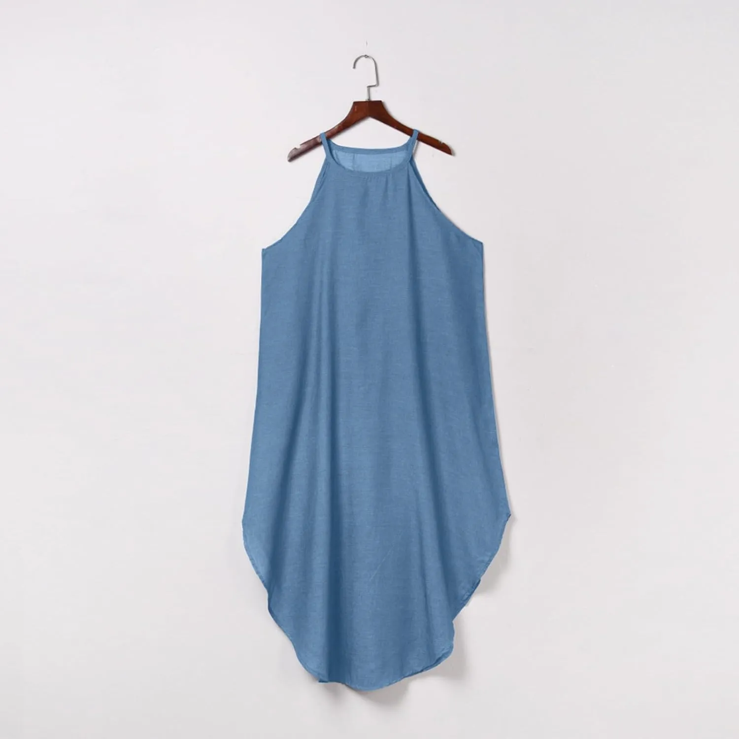 FZYLQY Maxi Dresses for Women Summer Halter Neck Denim Sundress Casual Sleeveless Long Vacation Beach Cocktail Dress