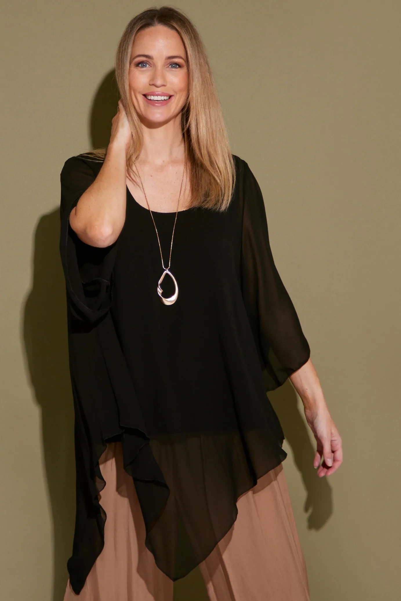 Genevieve Chiffon Top - Black
