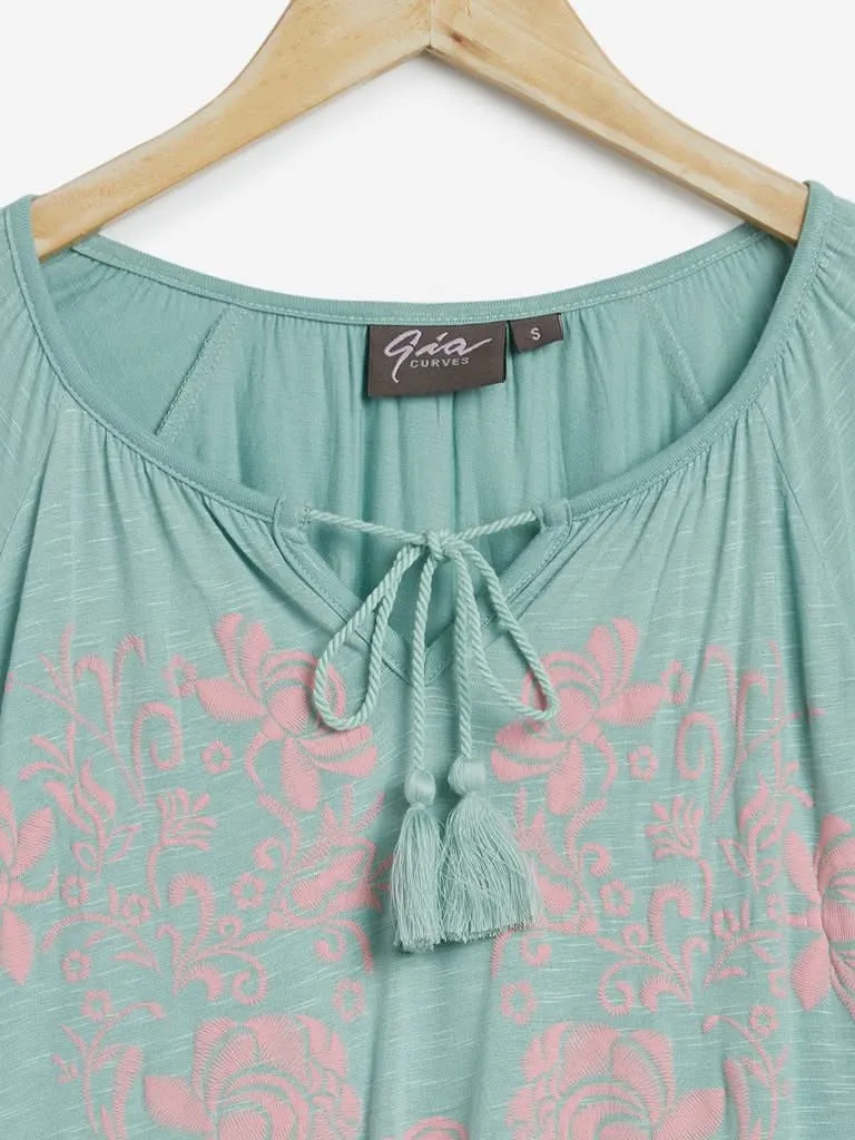 Gia Curves Sage Green Floral Top