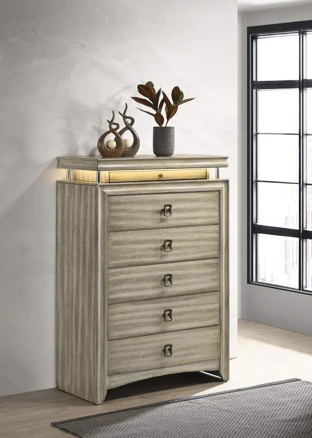 Giselle 6-Drawer Bedroom Chest With LED Rustic Beige