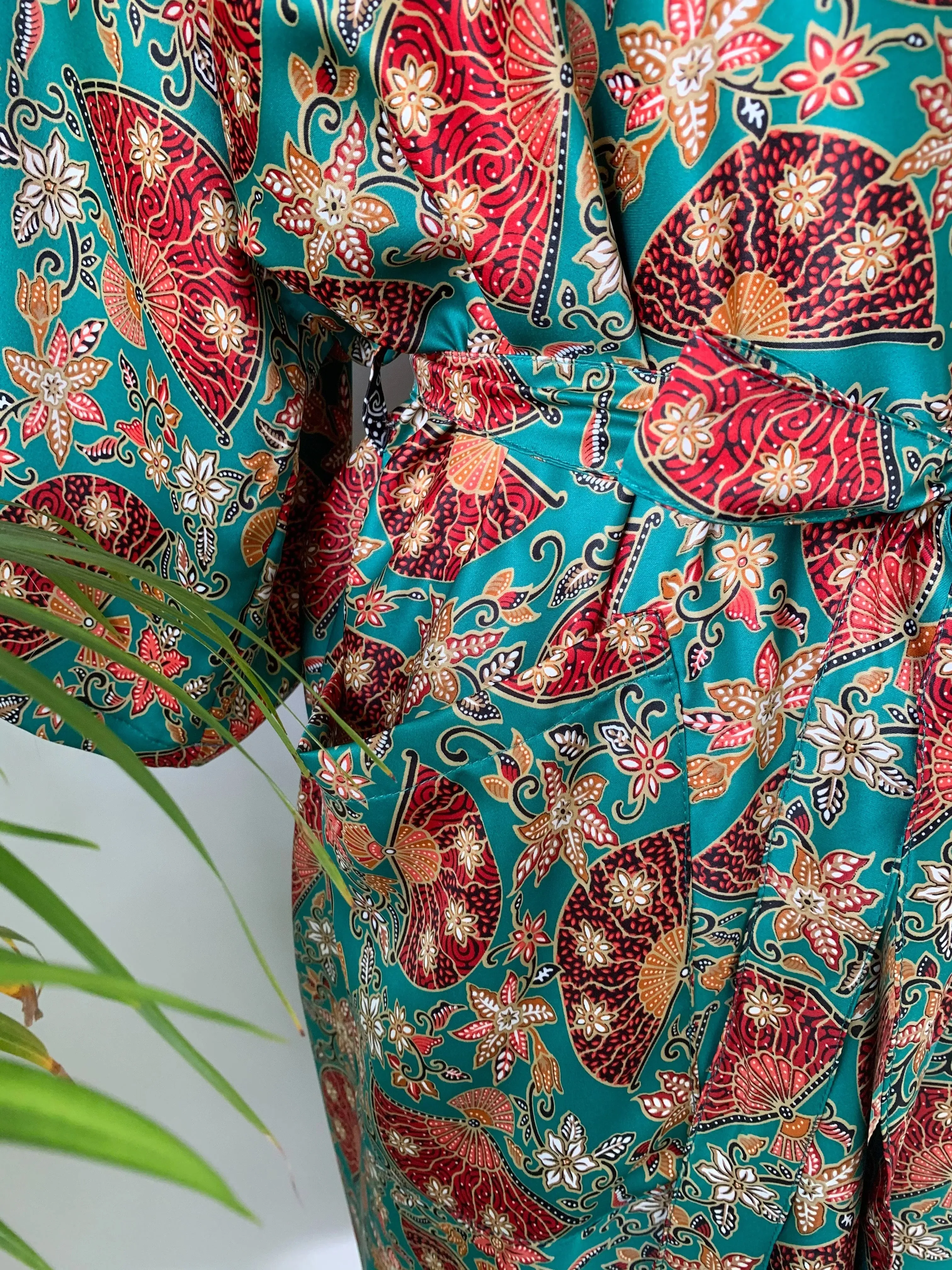 Green Satin Kimono Robe