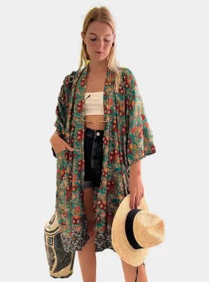 Green Satin Kimono Robe