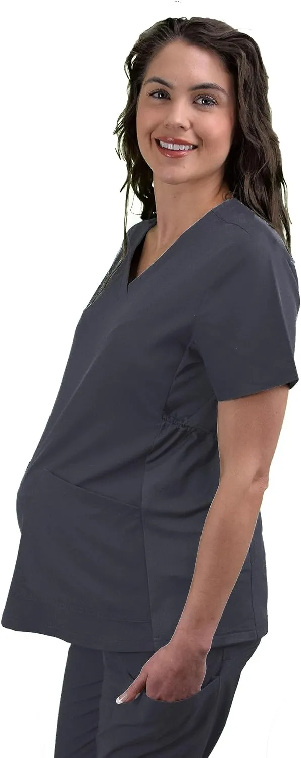 Green Town Scrubs for Women - Maternity V-Neck Scrub Top, 2 Pockets, Lightweight, Stretch Fabric, Easy Care