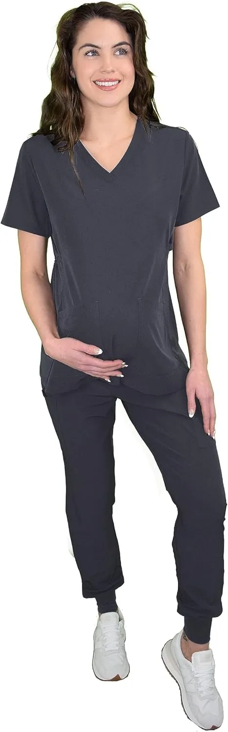 Green Town Scrubs for Women - Maternity V-Neck Scrub Top, 2 Pockets, Lightweight, Stretch Fabric, Easy Care