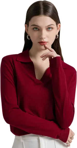 GreenMount Womens Super Lightweight Worsted Deep V-Polo Cashmere Sweater Pullover for Spring and Summer Keep 37.5 Warm