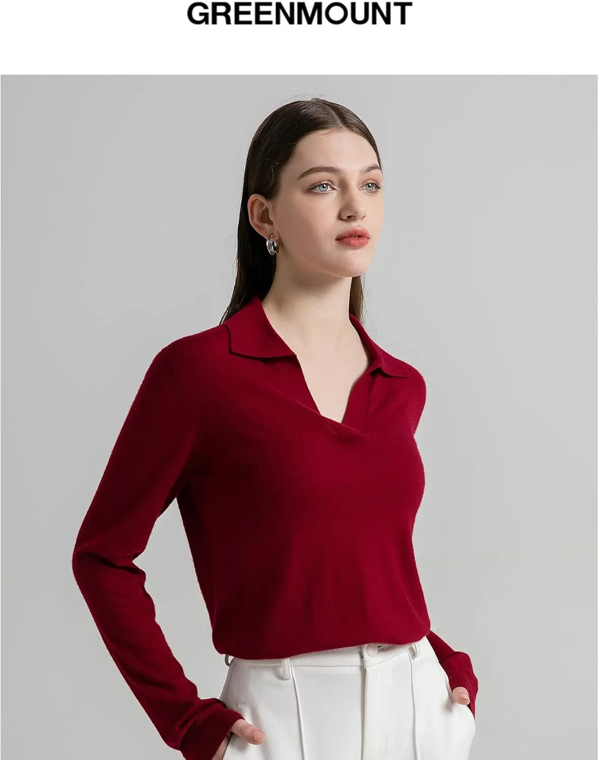 GreenMount Womens Super Lightweight Worsted Deep V-Polo Cashmere Sweater Pullover for Spring and Summer Keep 37.5 Warm