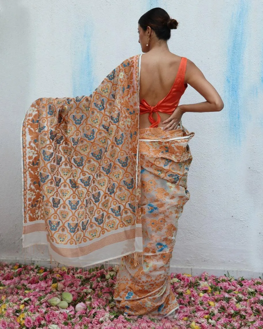 Gul-E-Ashrafi Handwoven Jamdani Pure Linen Saree