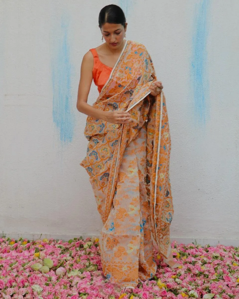 Gul-E-Ashrafi Handwoven Jamdani Pure Linen Saree