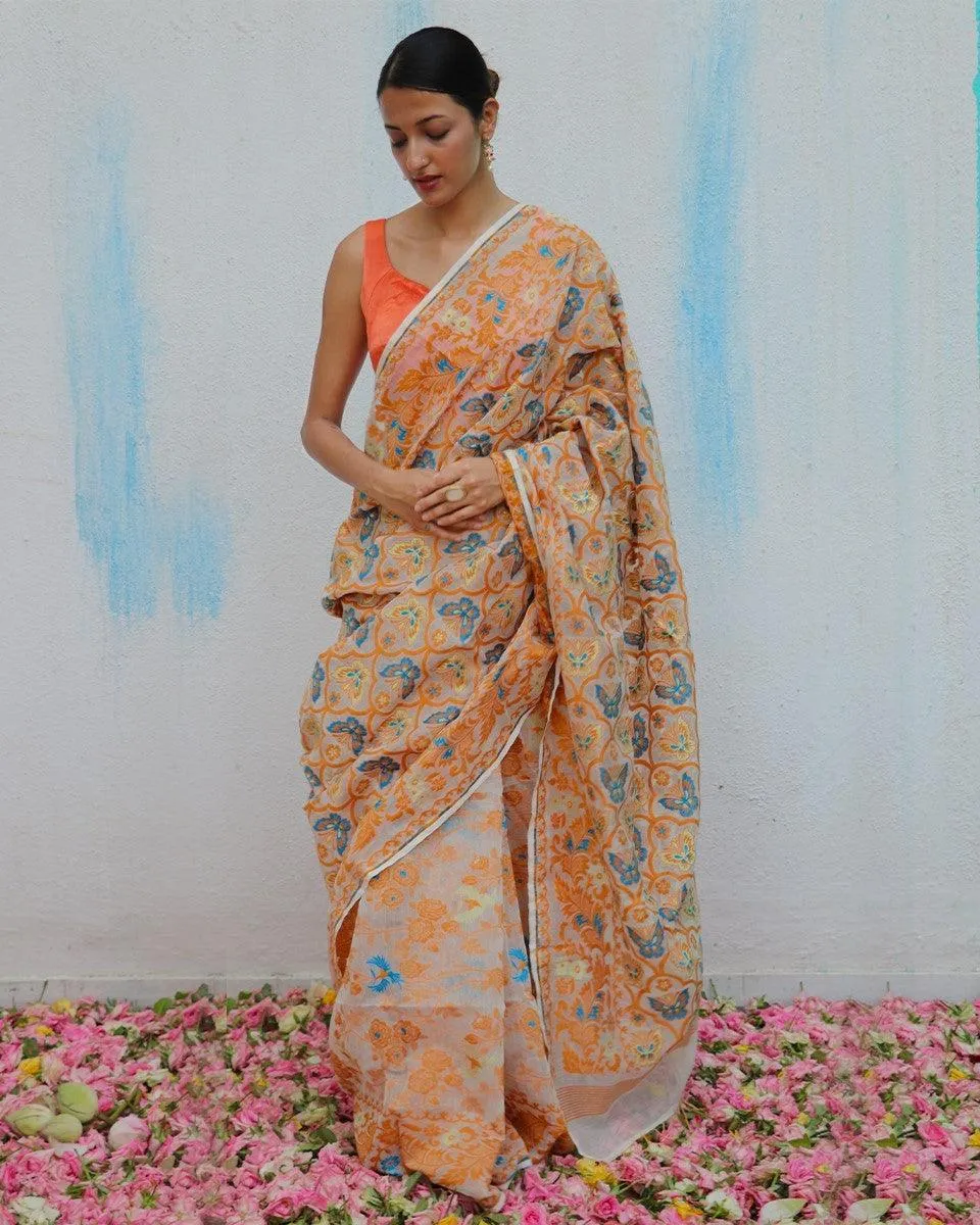 Gul-E-Ashrafi Handwoven Jamdani Pure Linen Saree