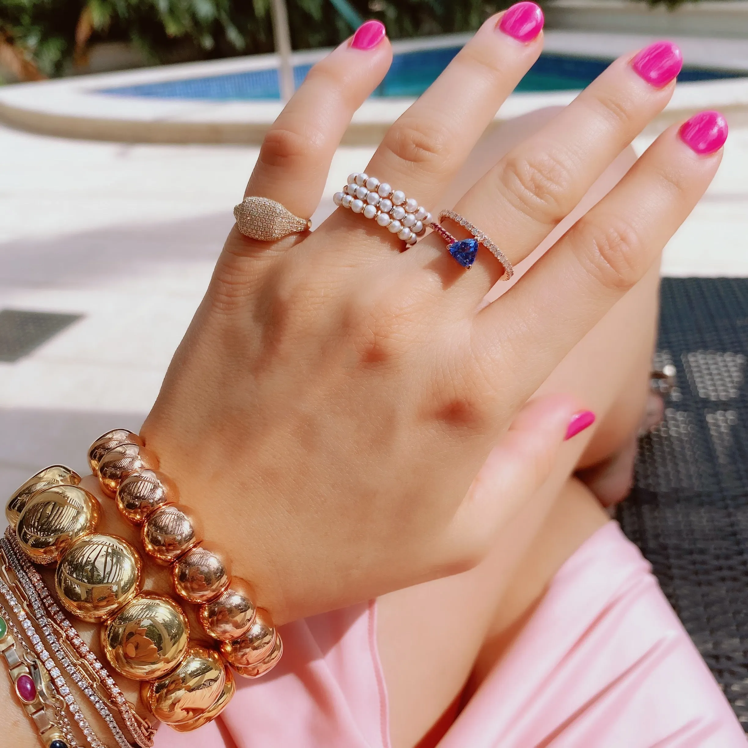 Half Pearl Strand Gold Ring