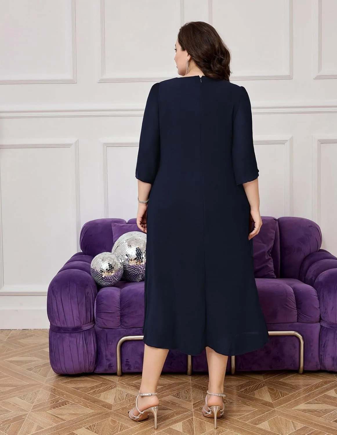 Hanna Nikole Womens Plus Size Chiffon Cocktail Dress Ruffle 3/4 Sleeve Wedding Guest Party Dresses with High Low Hem