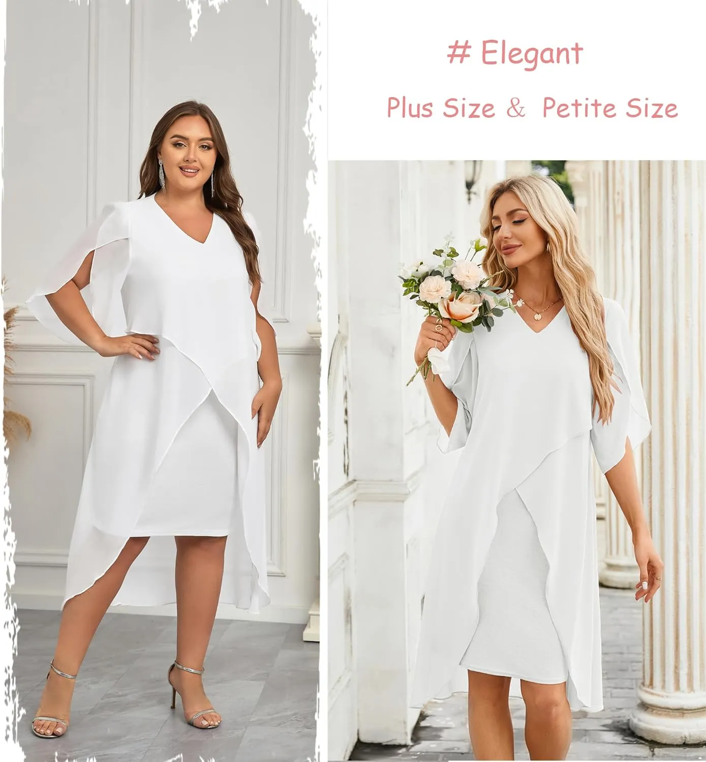 Hanna Nikole Womens Plus Size Chiffon Cocktail Dress Ruffle 3/4 Sleeve Wedding Guest Party Dresses with High Low Hem