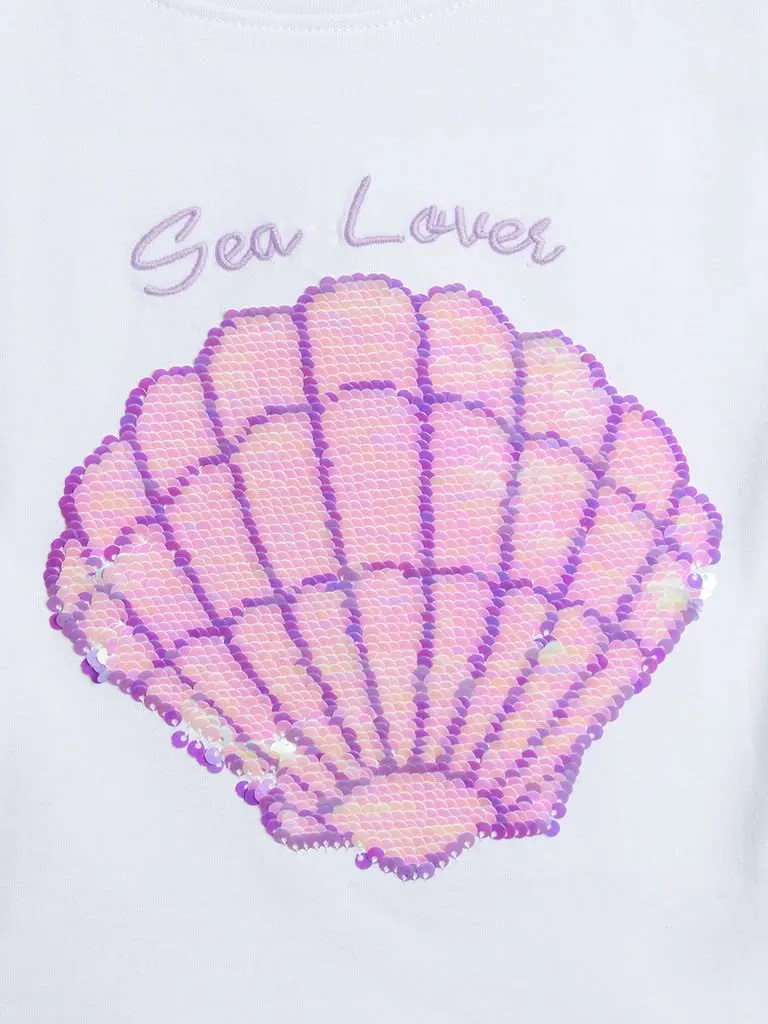 HOP Kids White Sequinned T-Shirt