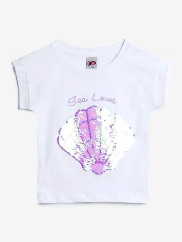HOP Kids White Sequinned T-Shirt