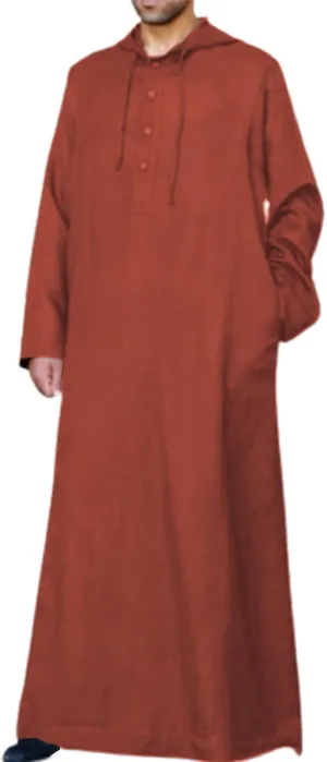 Jacansi Men's Cotton Linen Robe Casual Kaftan Thobe Long Gown Hoodie Drawstring Retro Long Sleeve