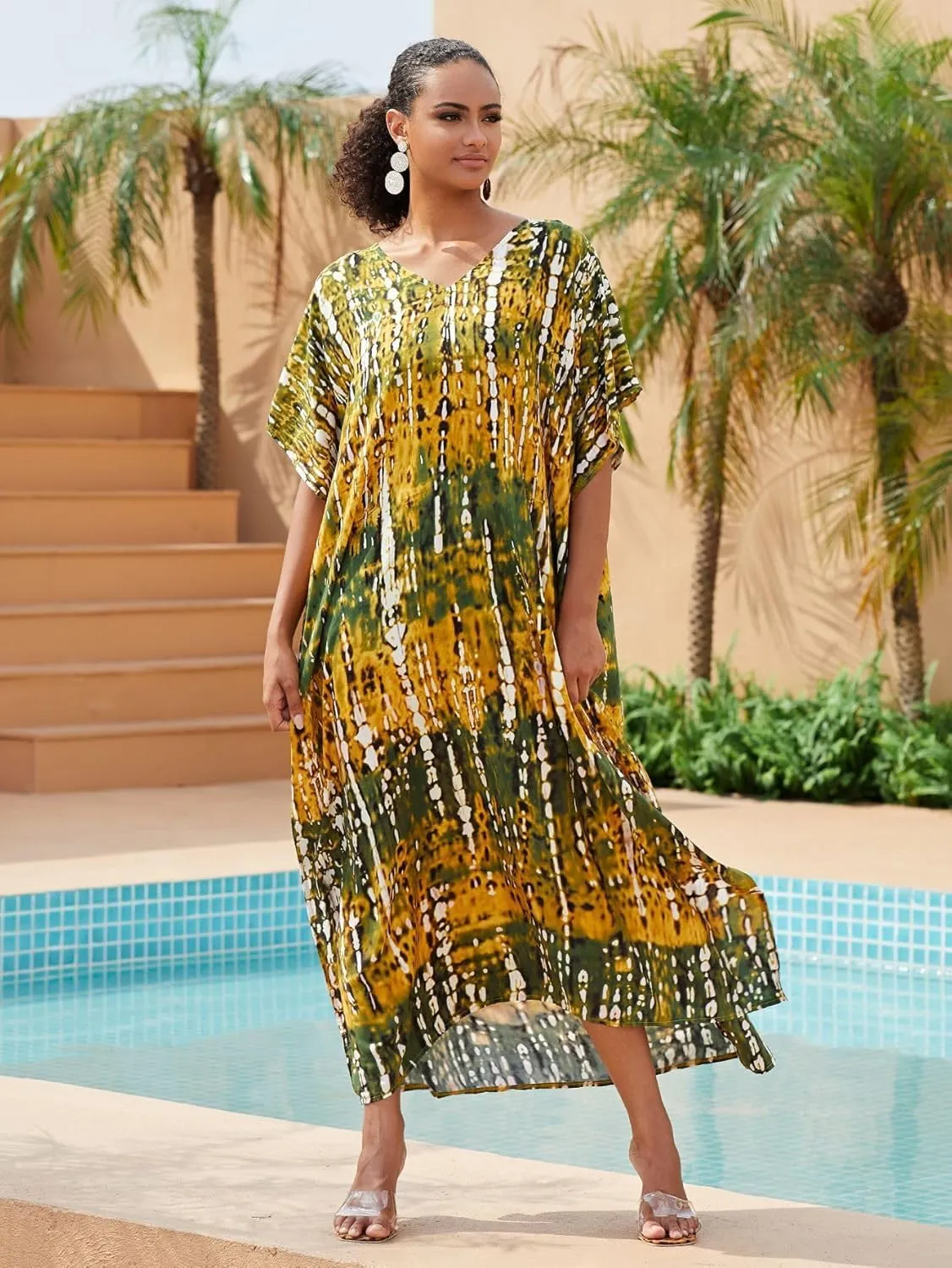 Kaftan for Women Plus Size Bathing Suit Cover up Batwing Dress Loose fit Moroccan Caftan mumu Dresses for Women