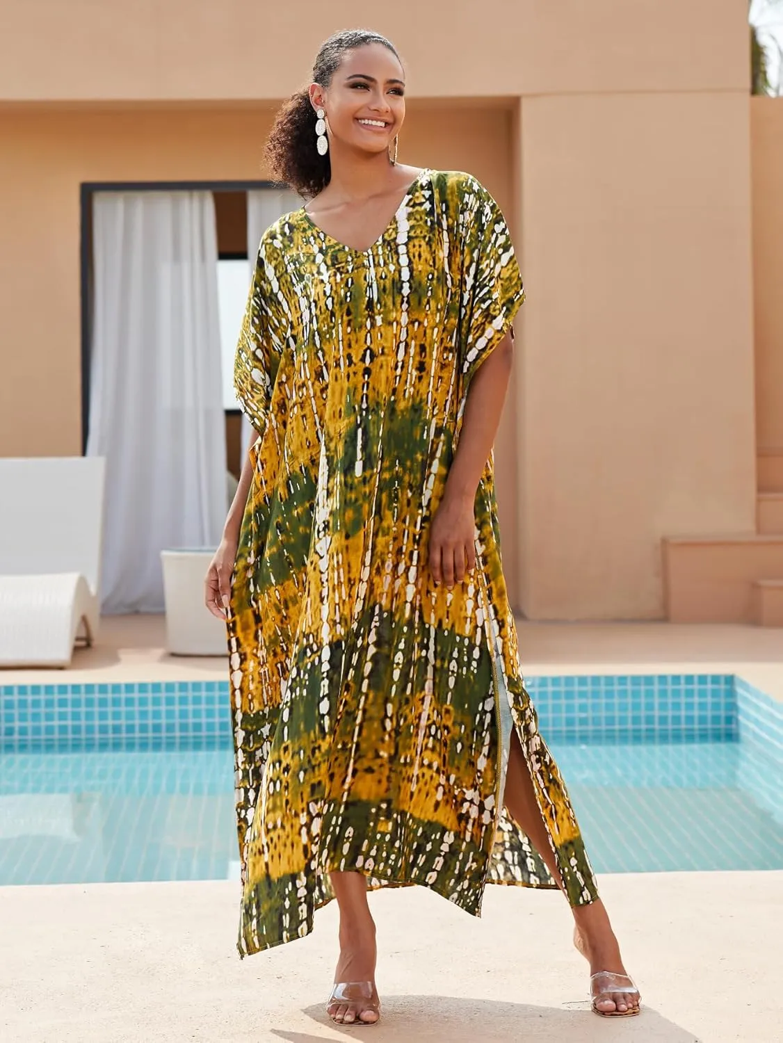 Kaftan for Women Plus Size Bathing Suit Cover up Batwing Dress Loose fit Moroccan Caftan mumu Dresses for Women