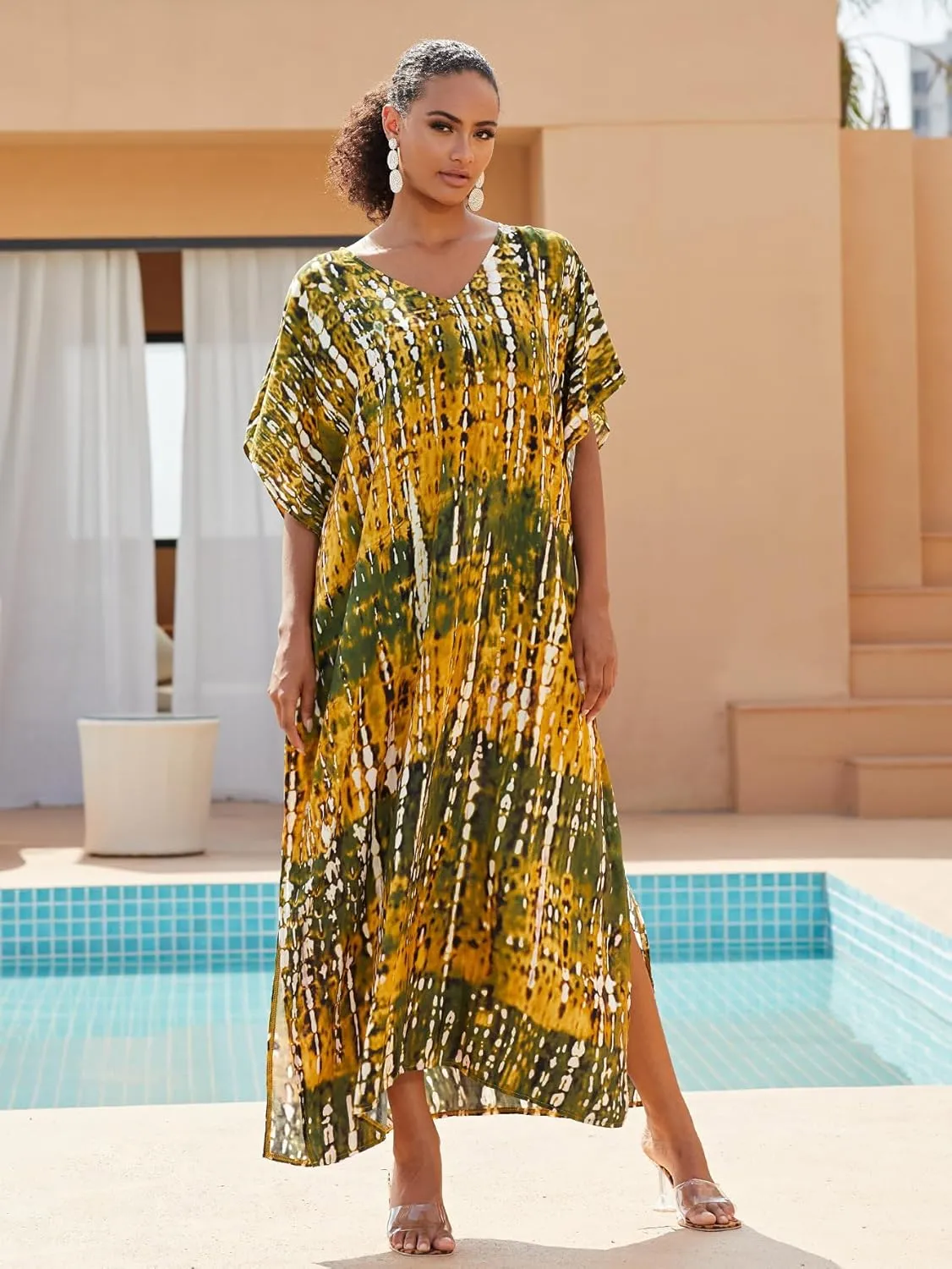 Kaftan for Women Plus Size Bathing Suit Cover up Batwing Dress Loose fit Moroccan Caftan mumu Dresses for Women