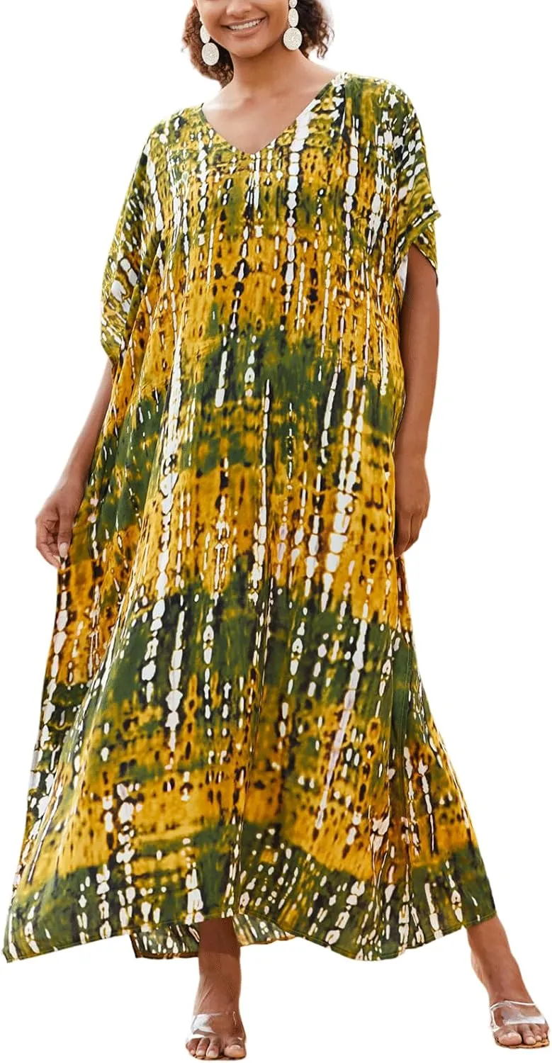 Kaftan for Women Plus Size Bathing Suit Cover up Batwing Dress Loose fit Moroccan Caftan mumu Dresses for Women
