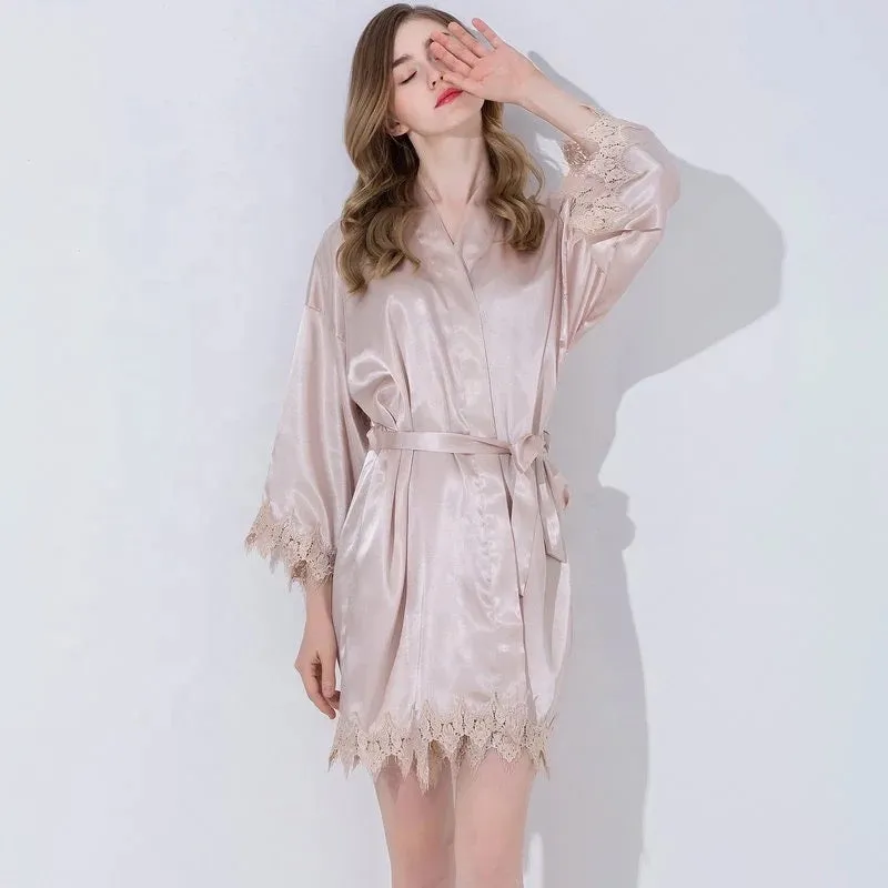 Ladies Lace Trimmed Champagne Customized Robe