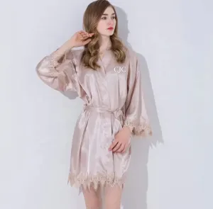 Ladies Lace Trimmed Champagne Customized Robe
