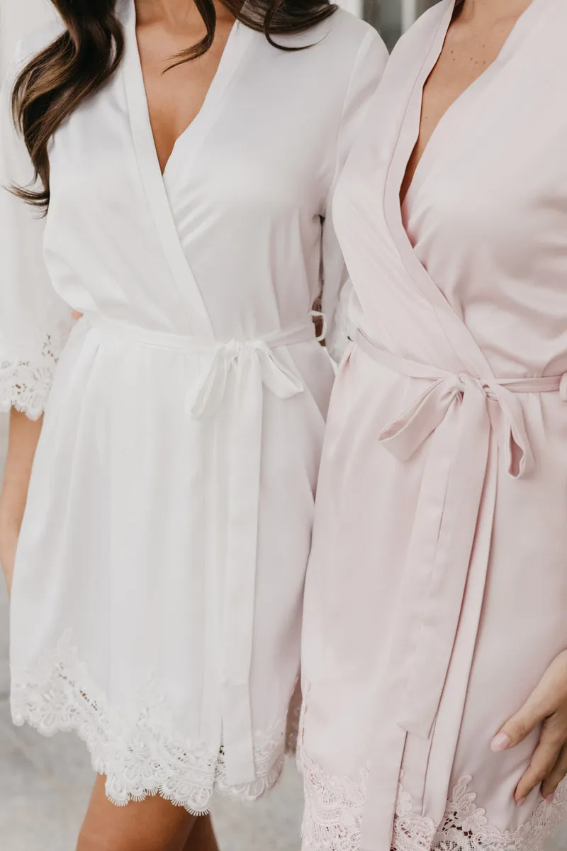 Ladies Lace Trimmed Pale Pink Customized Robe