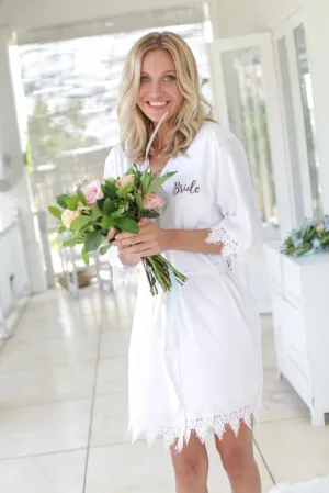 Ladies Lace Trimmed White Customized Robe