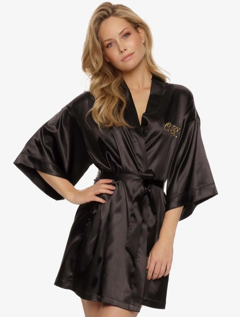 Ladies Solid Black Customized Robe