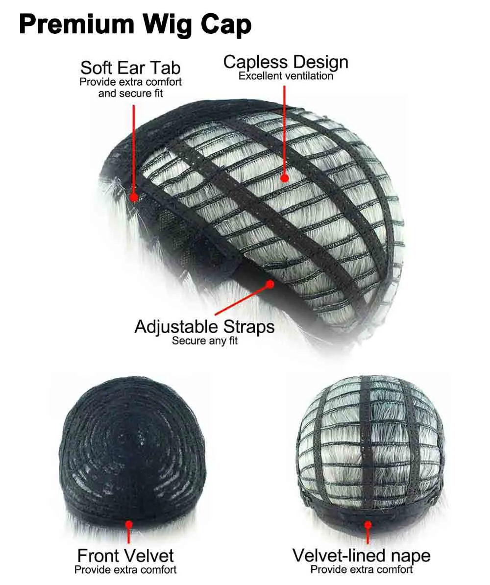 Ladies Wig | Black Curly Layered Womens Wig with Red Touch | Premium Breathable Capless Cap
