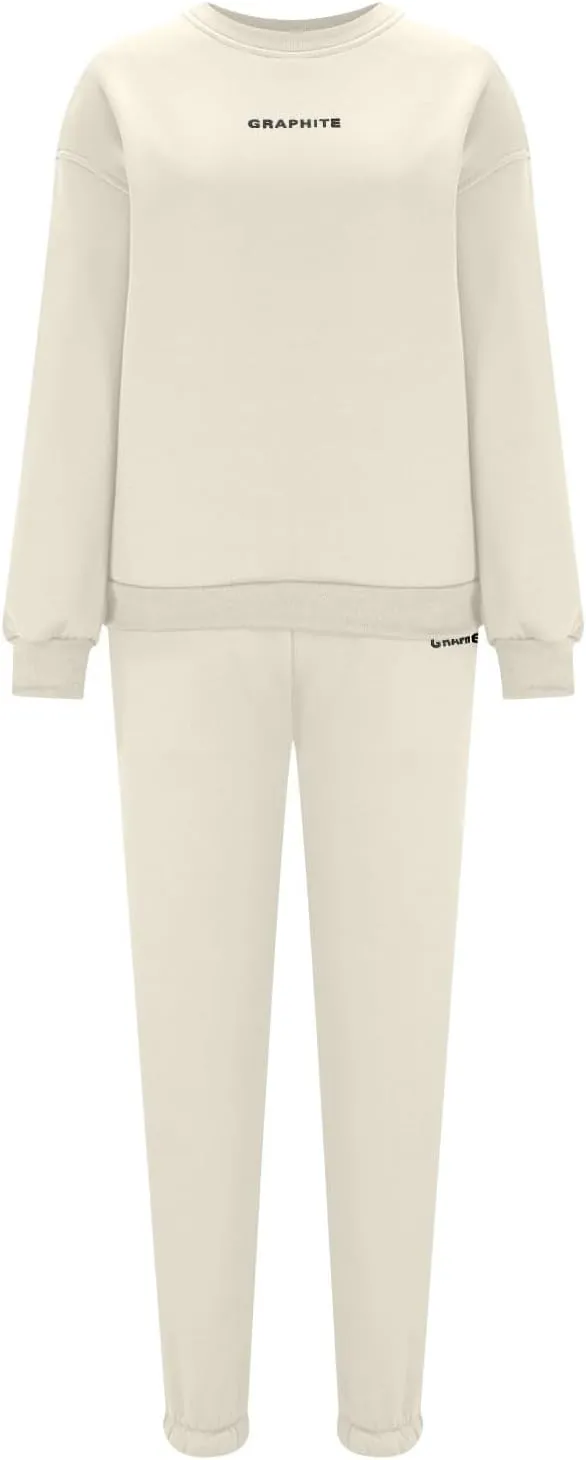 Lastesso Sweatsuits Women 2 Piece Outfit Plus Size Lounge Tracksuits Crew Neck Letter Sweatshirt Matching Active Pants