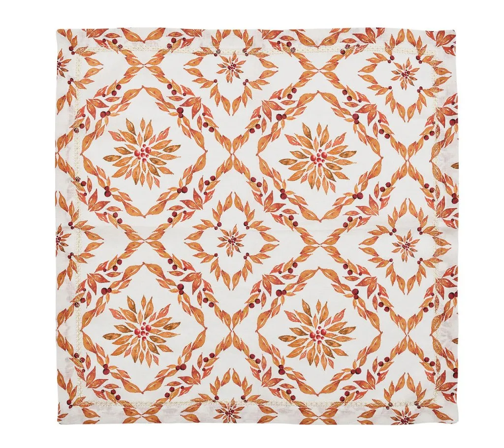Laurel Napkin in White & Brown, Set of 4