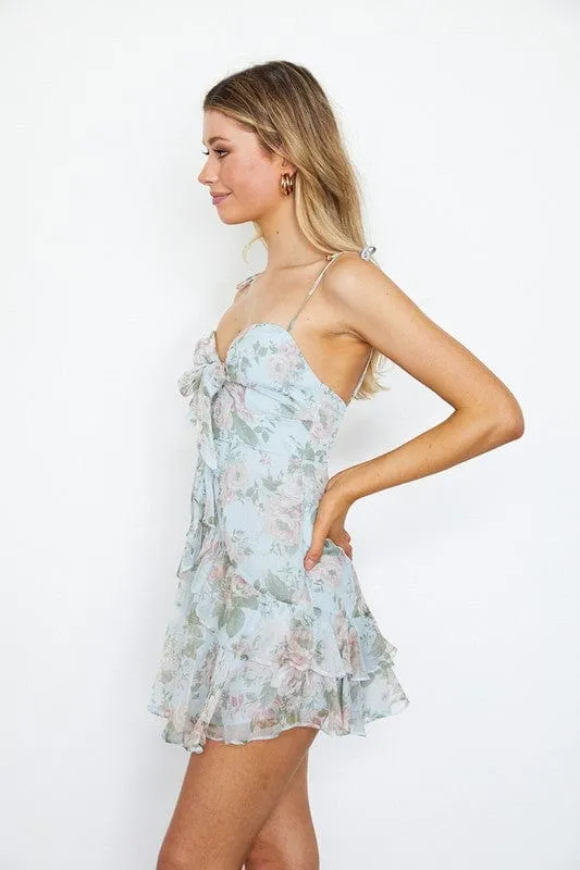 Light Blue Floral Mini Dress for Stylish Summer Soirees