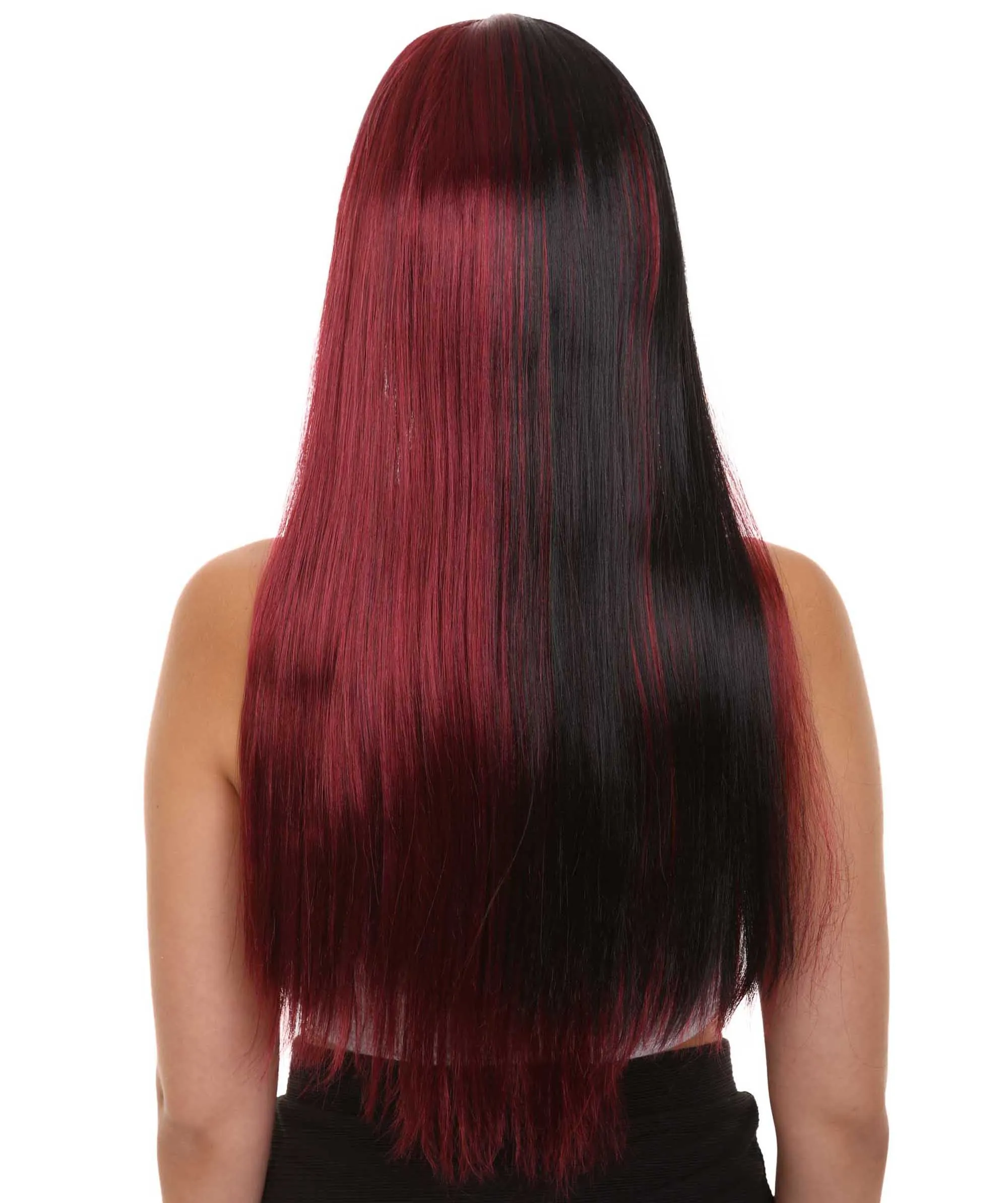 Long Black and Red Womens Wig | Movie Character Cosplay Halloween Wig | Premium Breathable Capless Cap