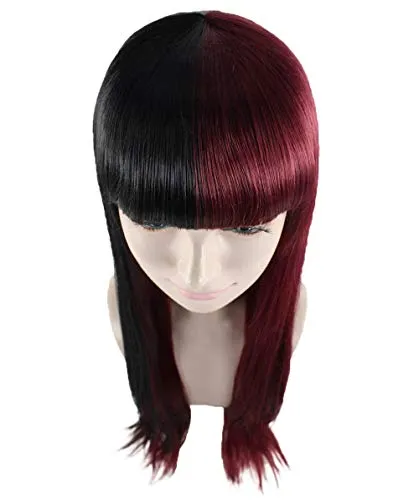 Long Black and Red Womens Wig | Movie Character Cosplay Halloween Wig | Premium Breathable Capless Cap