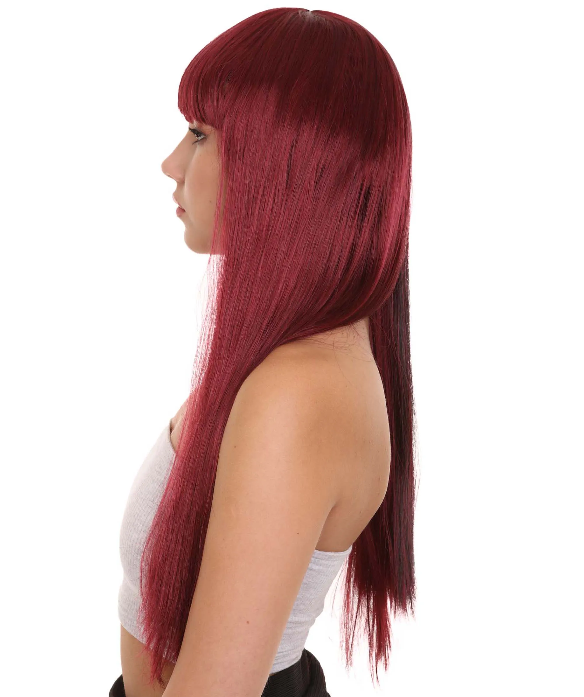 Long Black and Red Womens Wig | Movie Character Cosplay Halloween Wig | Premium Breathable Capless Cap